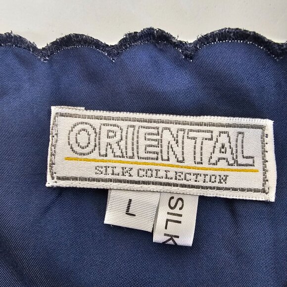 Vintage 90s L Silk Camisole Tank Top Blue Whimsigoth Embroidered Floral Satin - Picture 7 of 7